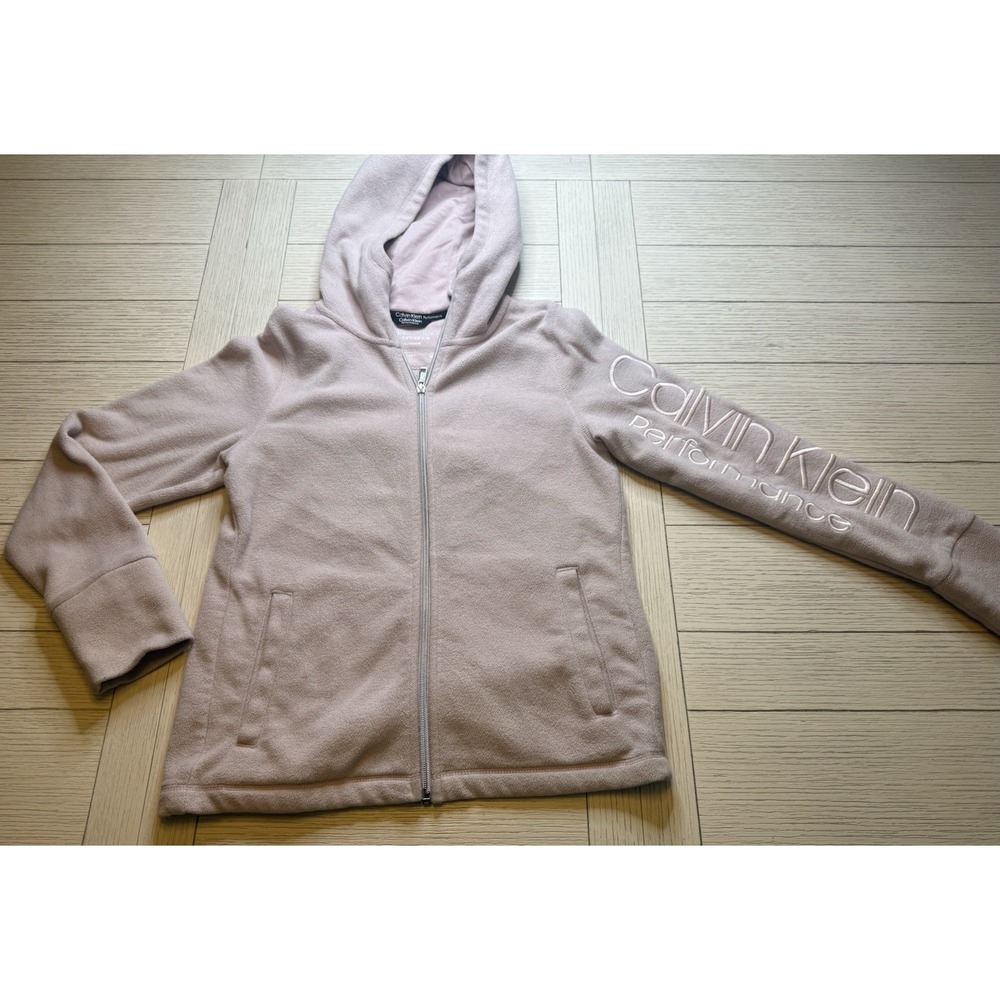Calvin Klein Performance Pink Fleece Athletic zip Front Hooded Jacket. Sz XS